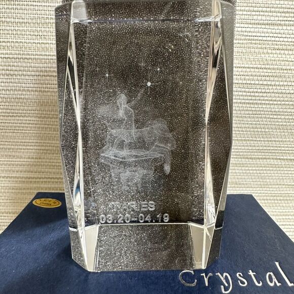 Crystal 3D Zodiac Sign Aries 3.20-4.19 Heavy Clear Laser Etched Glass With A Box - Picture 2 of 6